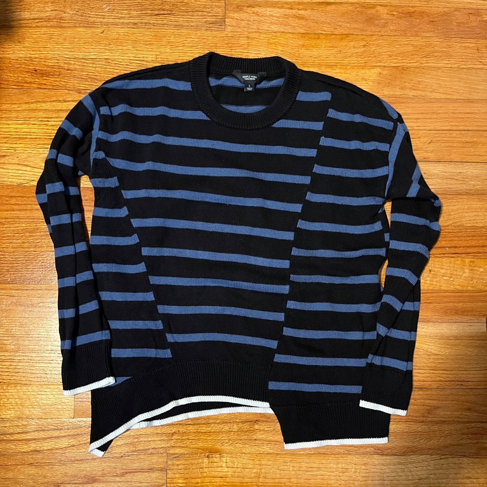 Simply Vera Wang striped sweater crewneck blue grunge asymmetrical pullover L